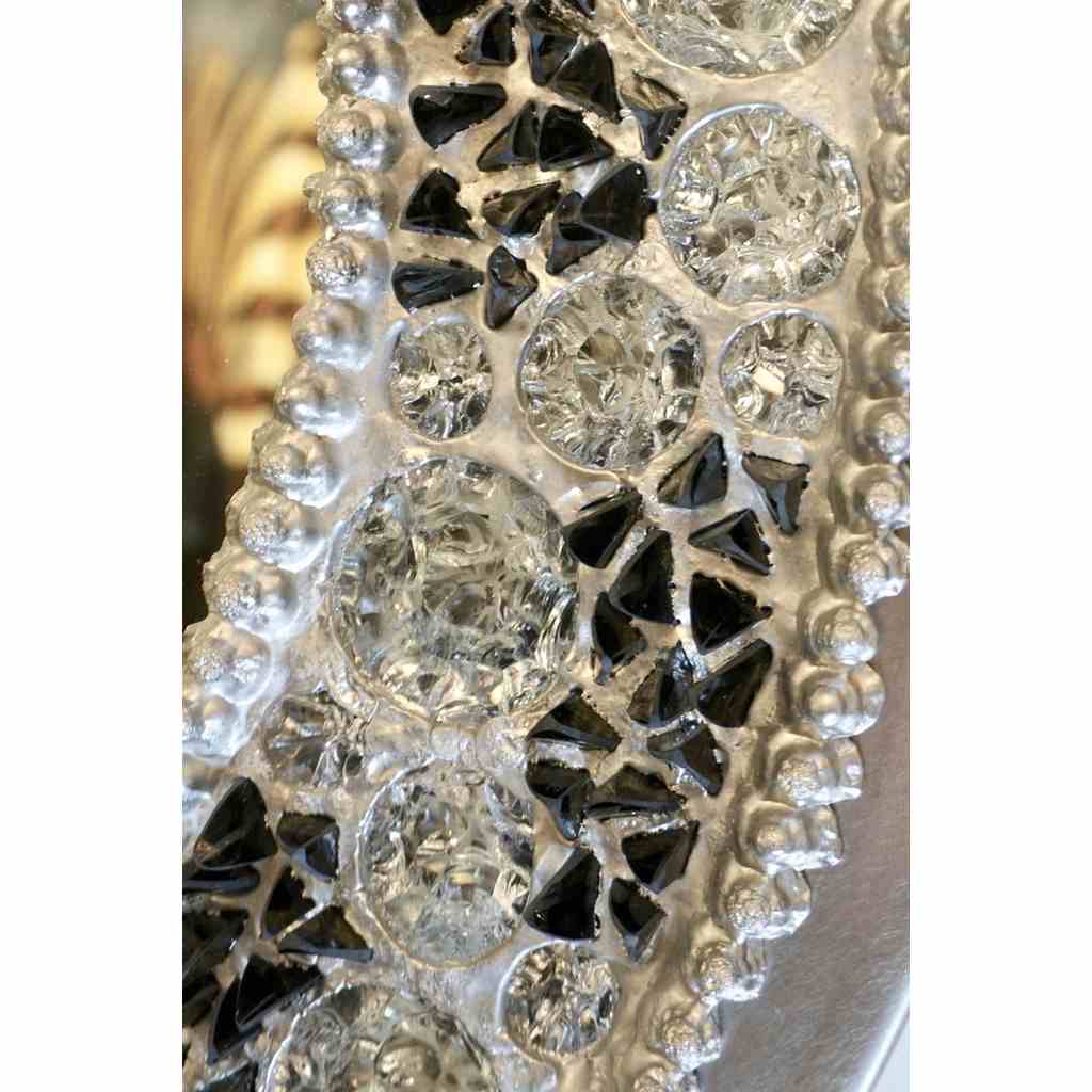 Contemporary Fine Design Italian Lit Black & Clear Rock Crystal Nickel Mirror - Cosulich Interiors & Antiques