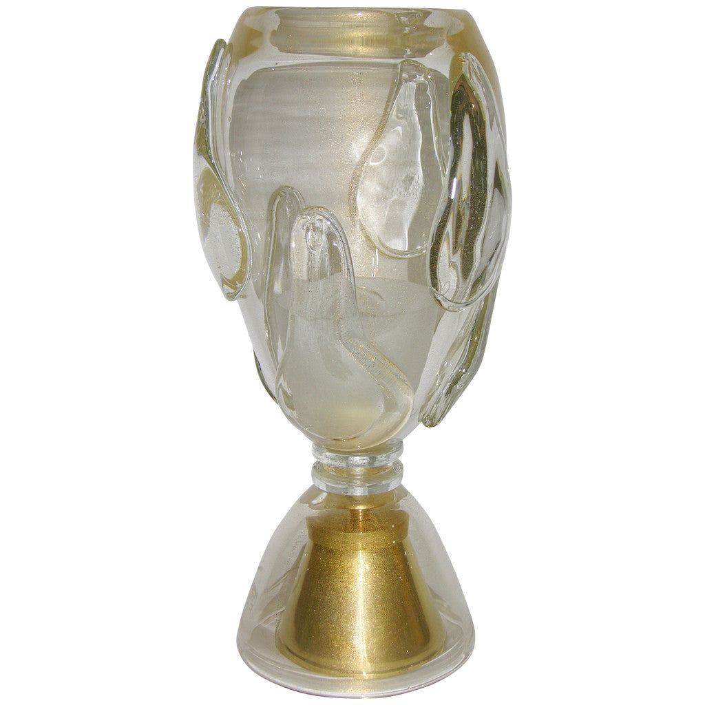 Constantini 1980s Italian Pair of Modern Brass and Gold Murano Glass Lamps - Cosulich Interiors & Antiques