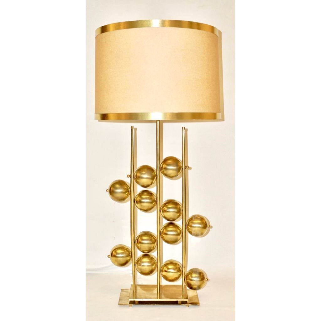 Italian Contemporary Fine Design Pair of Organic Gold Brass Lamps with Spheres - Cosulich Interiors & Antiques