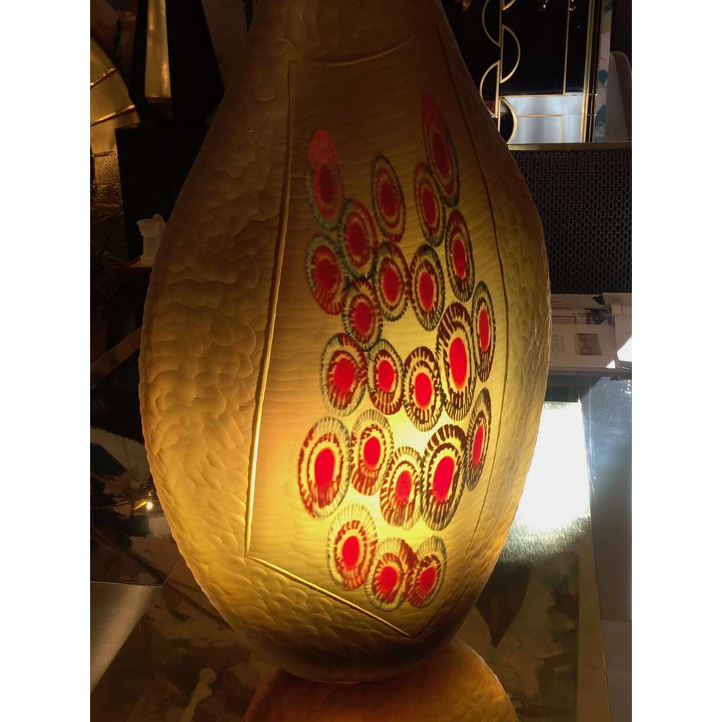 Dona Italian Modern Art Glass Amber Sculpture Vase with Red and Blue Murrine - Cosulich Interiors & Antiques