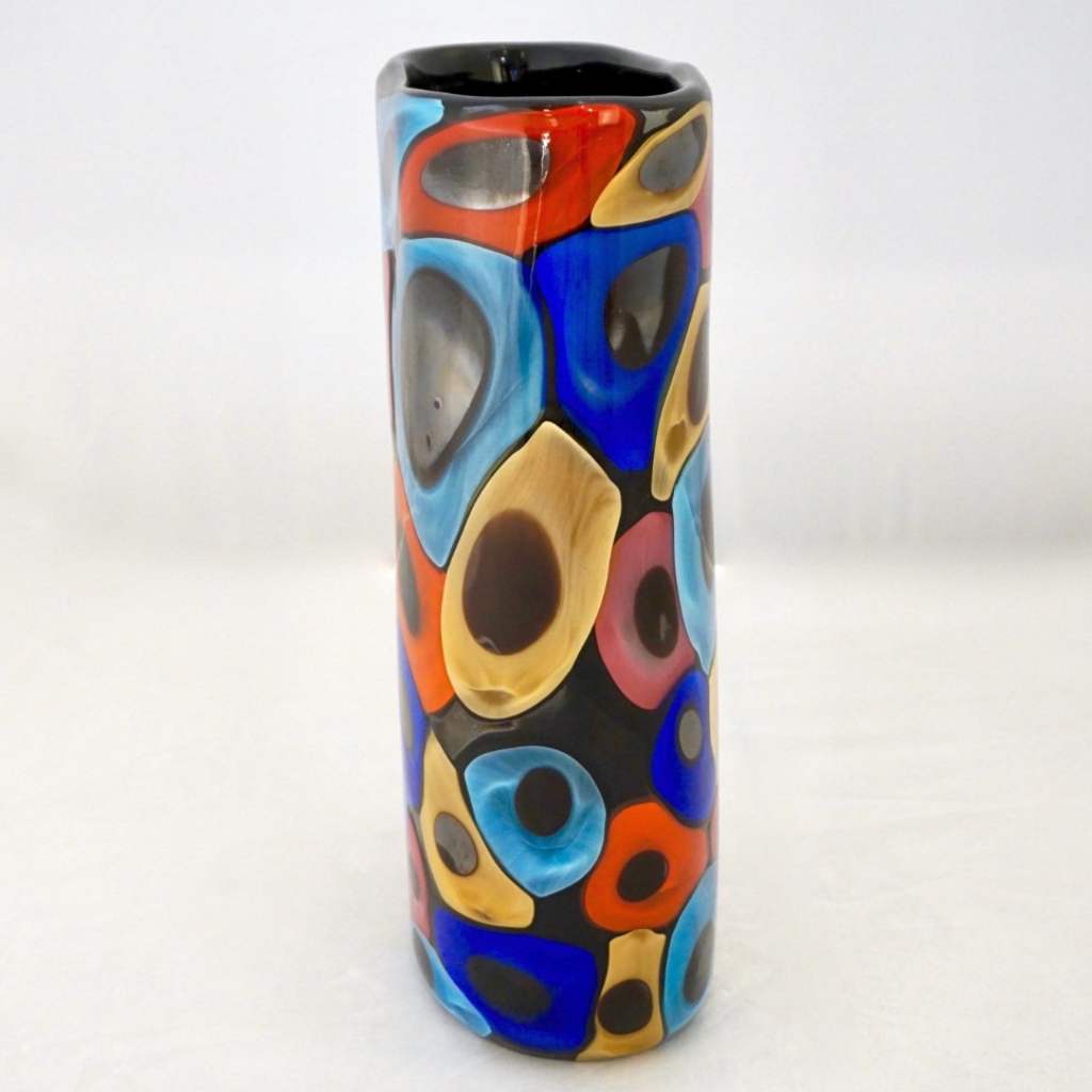 Camozzo 1990 Modern Black Azure Blue Red Pink Yellow Murano Tall Glass Vase