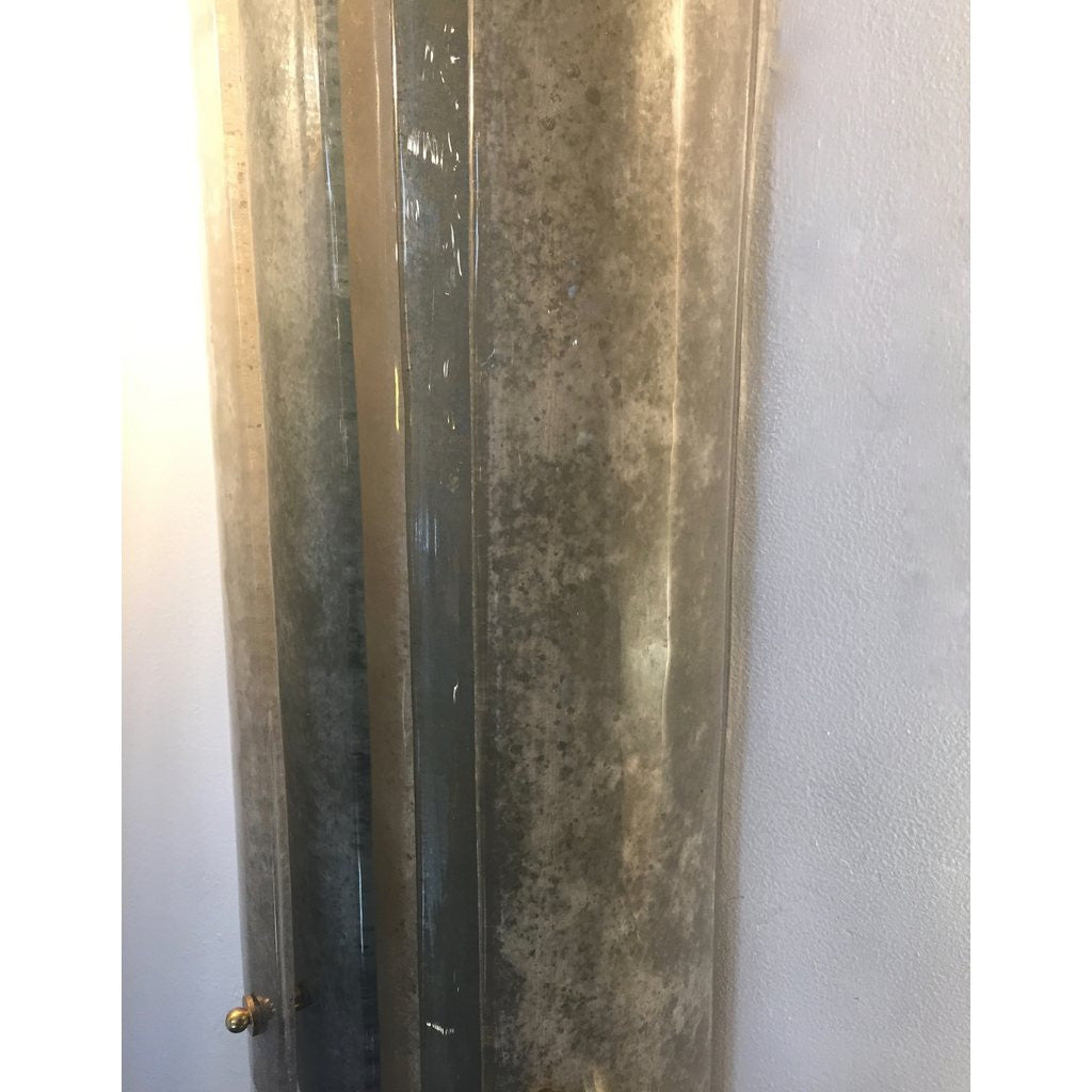 1990s Italian Pair of Tall Wall Lights in White Blue Grey Frosted Murano Glass - Cosulich Interiors & Antiques
