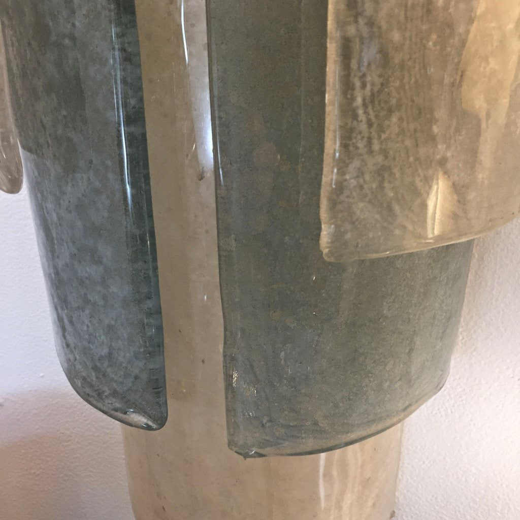 1990s Italian Pair of Tall Wall Lights in White Blue Grey Frosted Murano Glass - Cosulich Interiors & Antiques