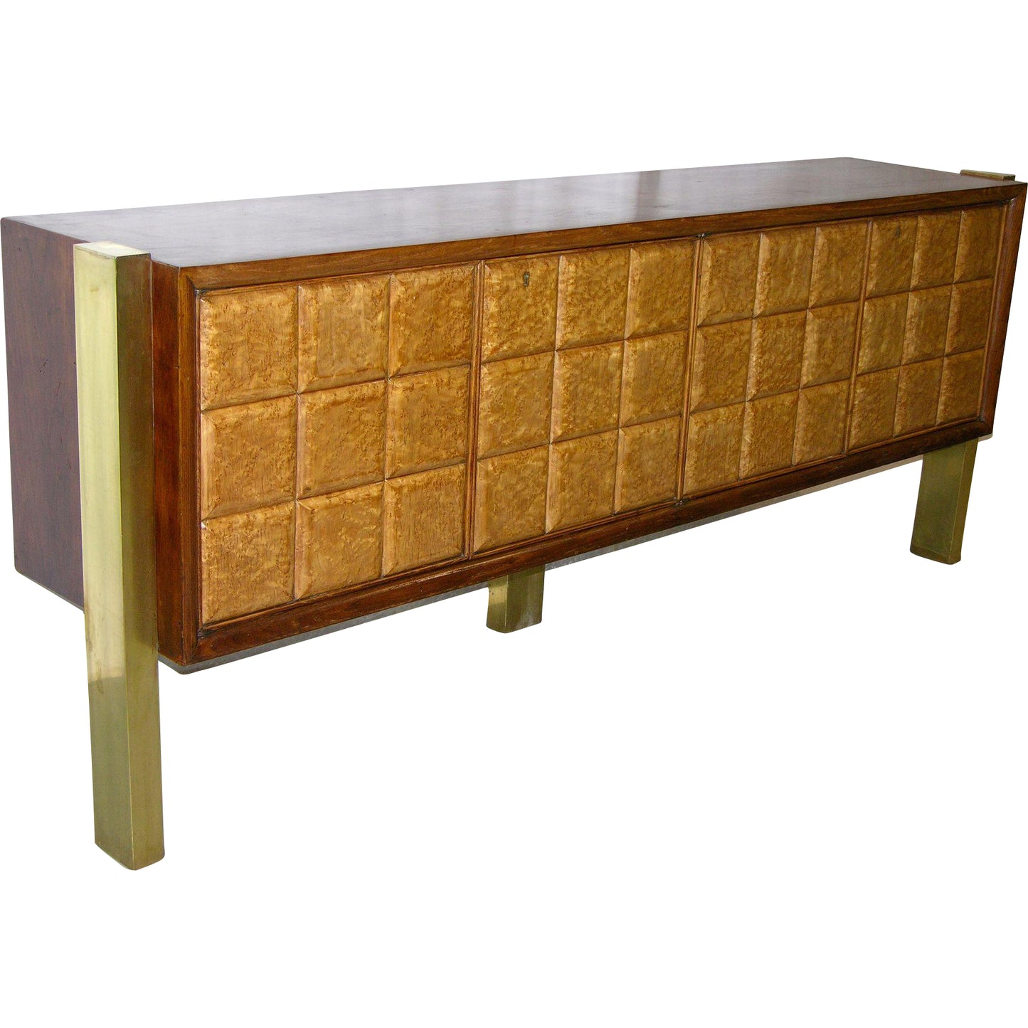 Paolo Buffa 1940s Minimalist Dark & Light Wood Cabinet / Sideboard on Brass Legs - Cosulich Interiors & Antiques