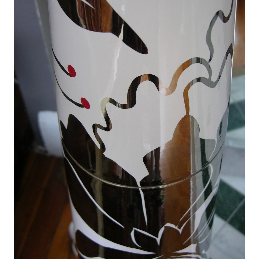 Italian Modern White and Silver Floor Lamp by Ceramica Gatti with Red Accents - Cosulich Interiors & Antiques
