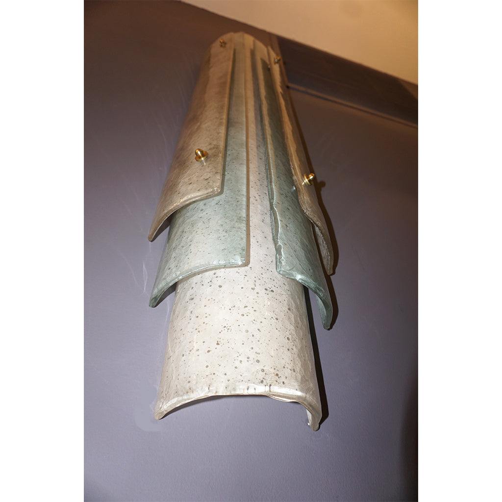 1990s Italian Tall Wall Light in White Blue Grey Frosted Murano Glass