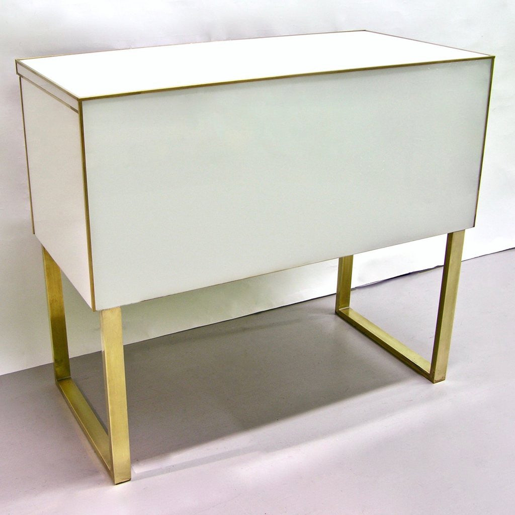1990s Italian Unique White Black and Gold Chest or Sideboard on Brass Legs - Cosulich Interiors & Antiques