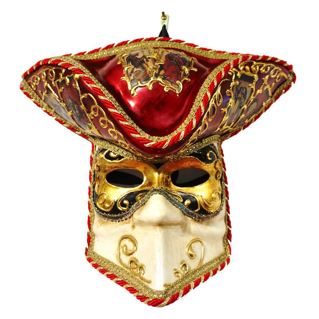 Aqua White and Gold Male Venetian Carnival Mask with Hat - Cosulich Interiors & Antiques