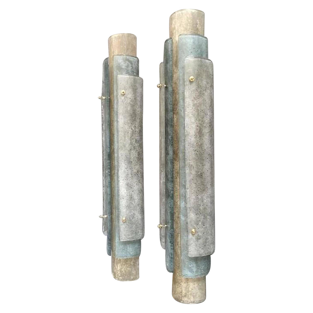 1990s Italian Tall Wall Light in White Blue Grey Frosted Murano Glass