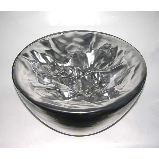 Carlo Nason Italian Large Modern Pair of Ruffled Silver Glass Bowls Lamps - Cosulich Interiors & Antiques