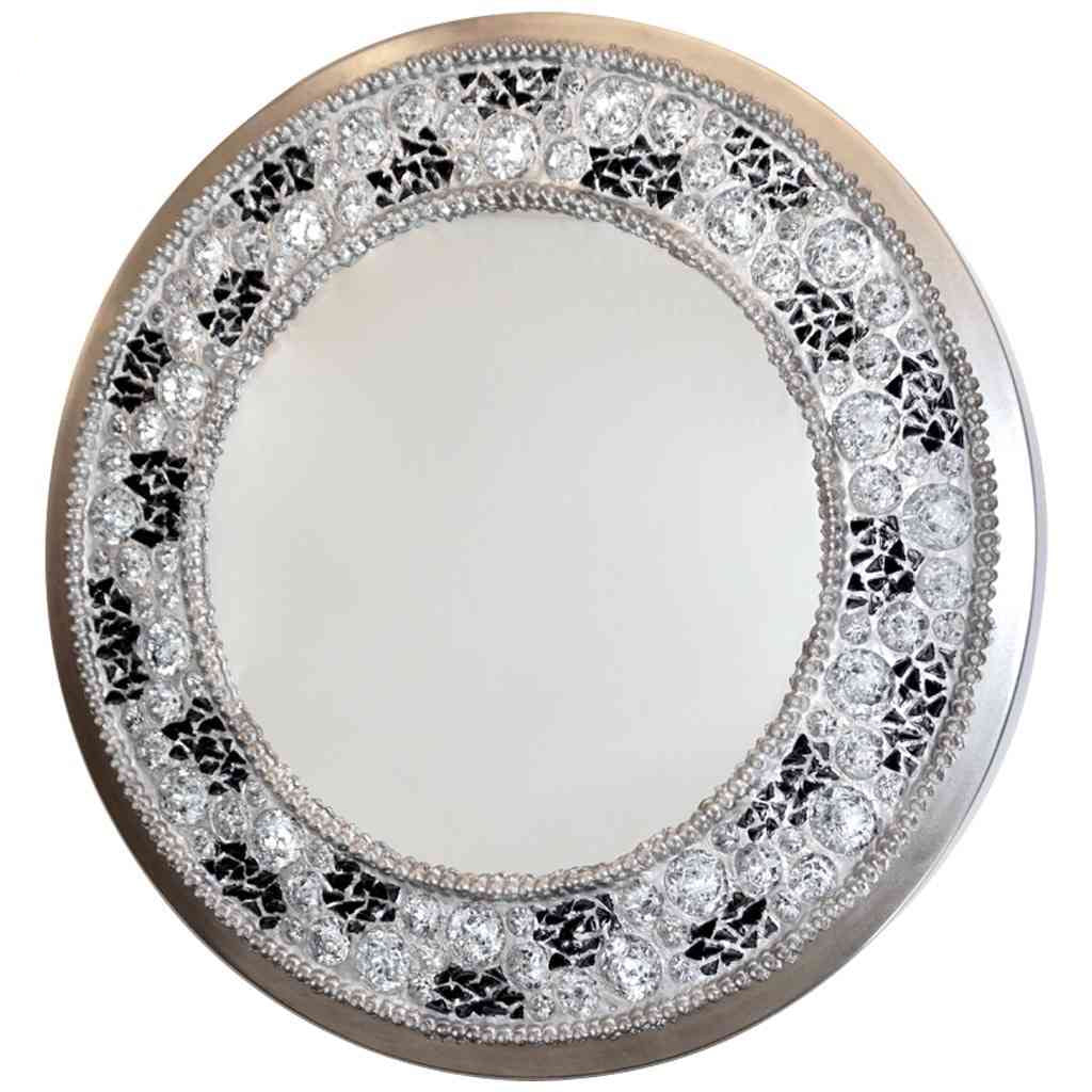 Contemporary Fine Design Italian Lit Black & Clear Rock Crystal Nickel Mirror - Cosulich Interiors & Antiques