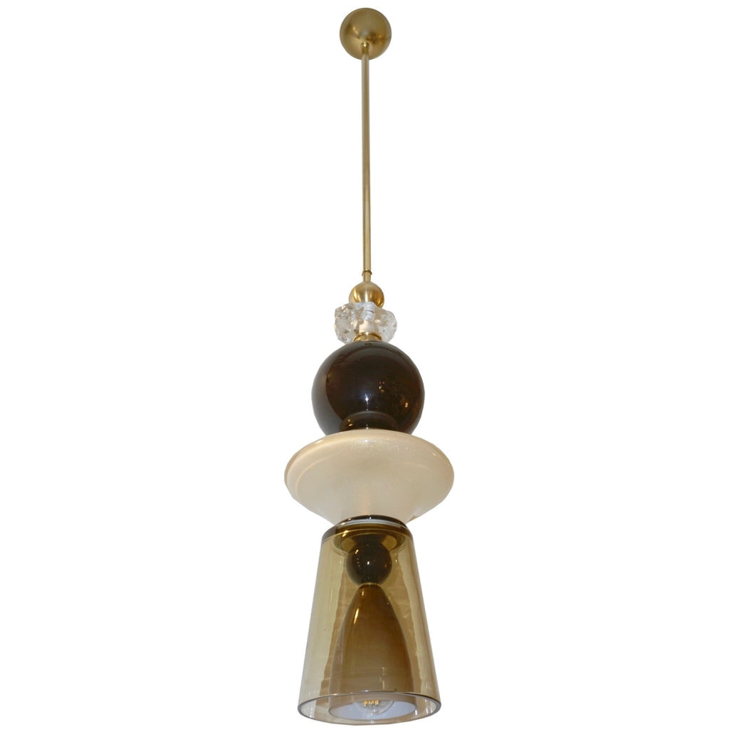 Contemporary Crystal Black & White Smoked Murano Glass Pendant Light