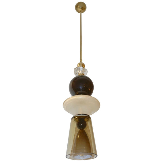 Contemporary Crystal Black & White Smoked Murano Glass Pendant Light