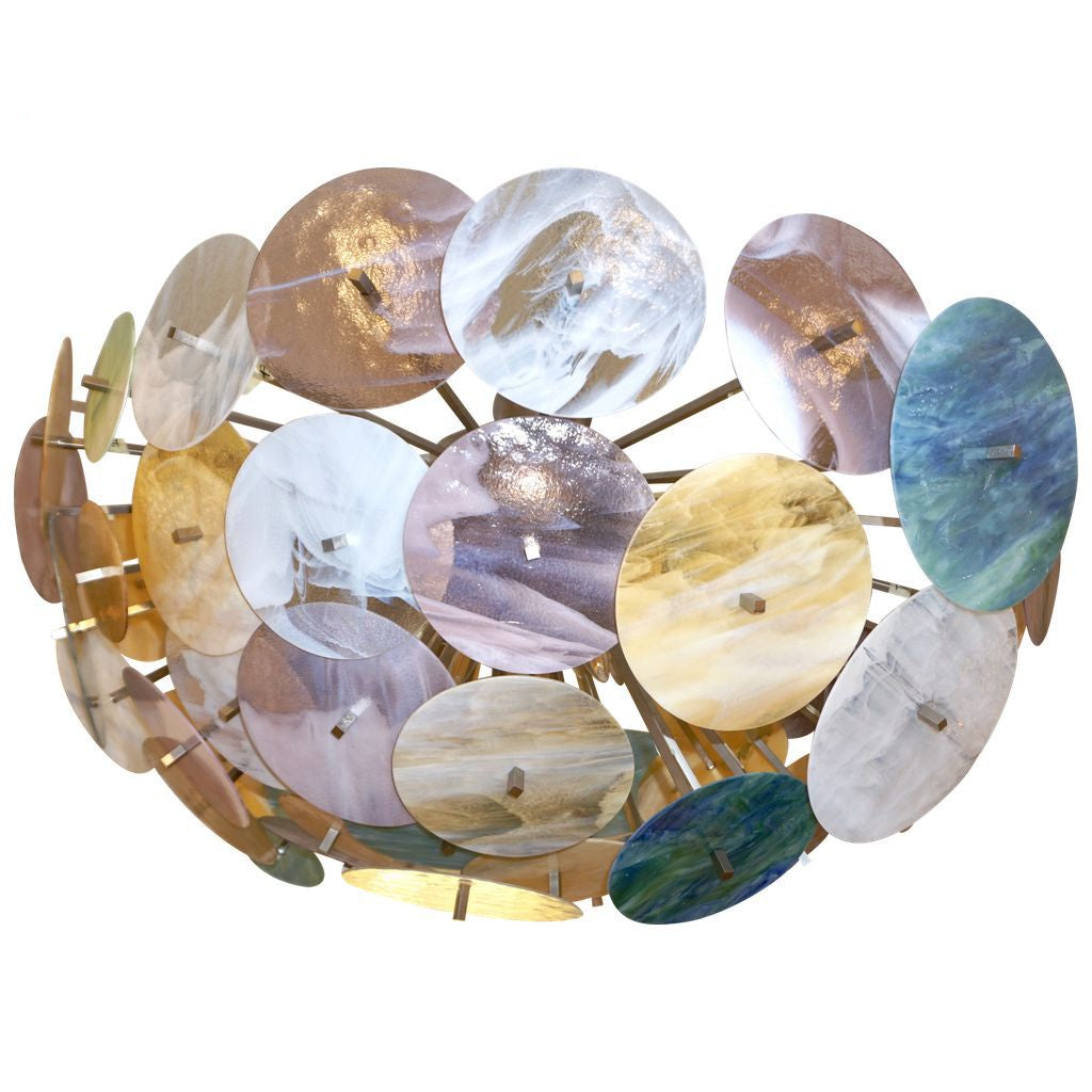 Contemporary Italian Yellow White Aqua Blue Murano Glass Oval Sputnik Flushmount