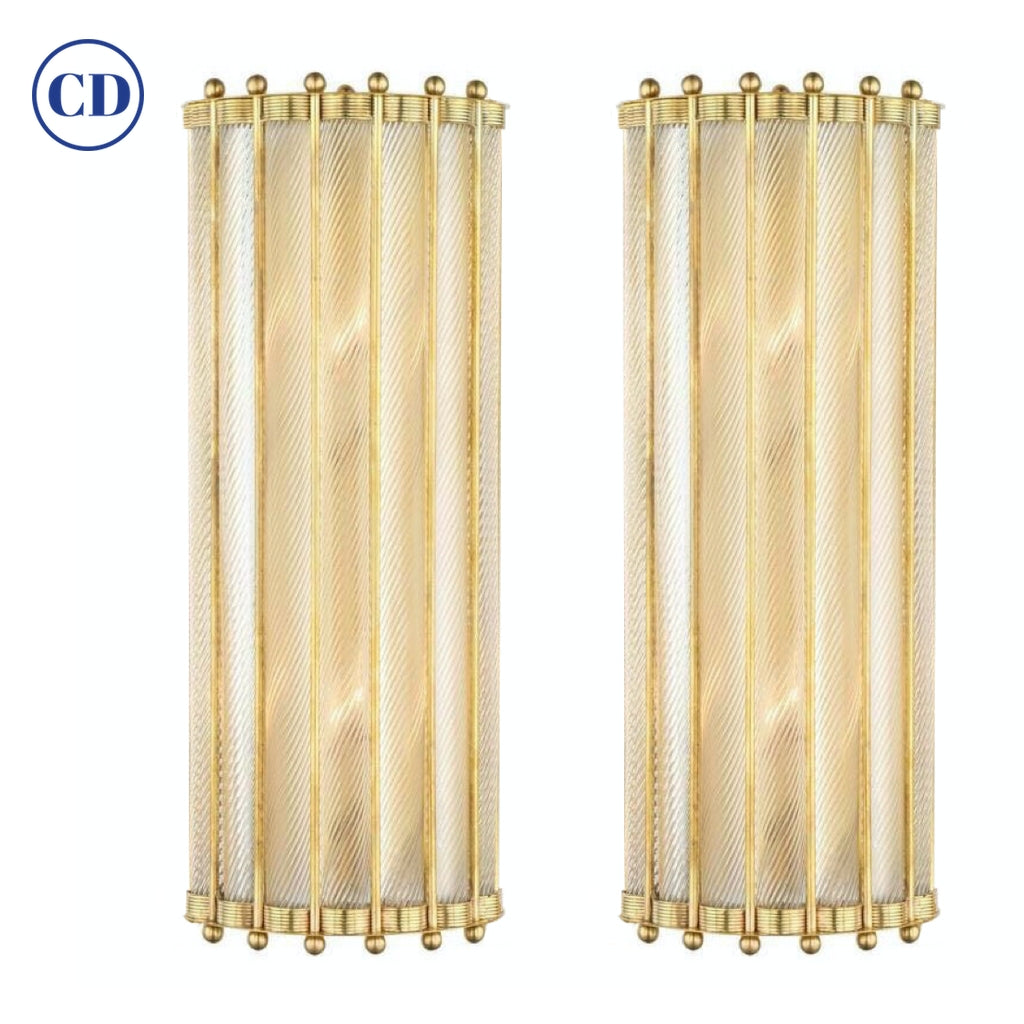 Bespoke Italian Art Deco Design Crystal Murano Glass Half Moon Brass Sconces