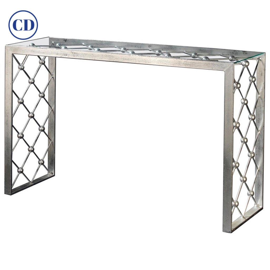 Italian Modern Industrial Design Criss Cross Fretwork Iron Console / Hall Table