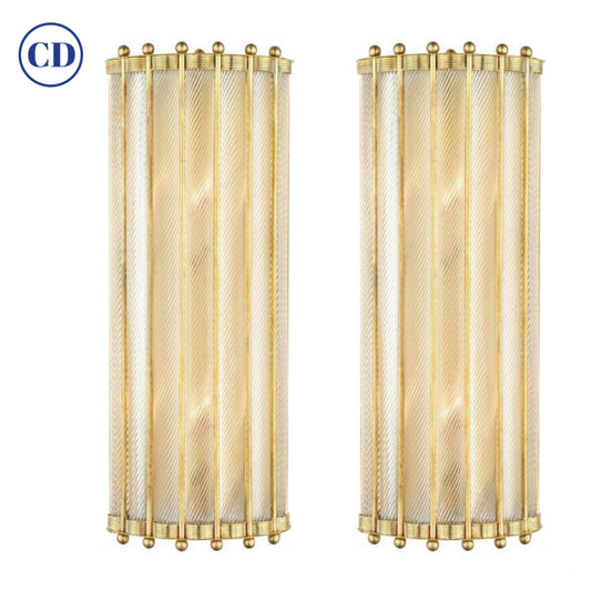 Bespoke Italian Art Deco Design Crystal Murano Glass Half Moon Brass Sconces