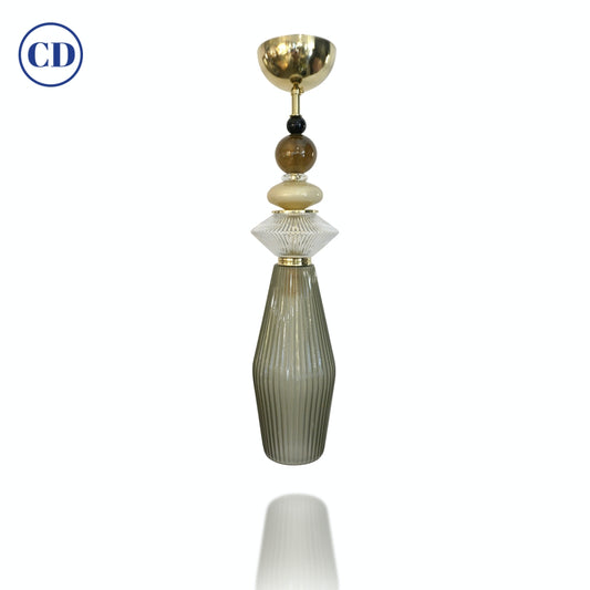Custom Italian Crystal Gold and Gray Green Murano Glass Pendant Light