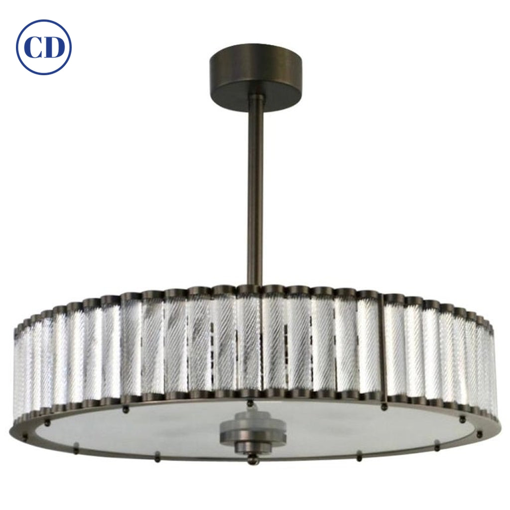 Bespoke Italian Pewter Finish Crystal Murano Glass Flush Mount / Drum Chandelier