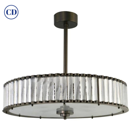 Bespoke Italian Pewter Finish Crystal Murano Glass Flush Mount / Drum Chandelier