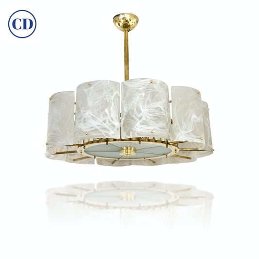 Bespoke Italian Crystal Ivory White Murano Glass Brass Chandelier / Flushmount