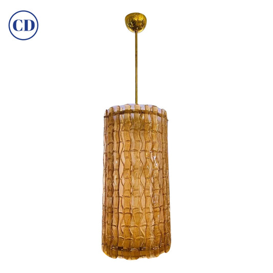 Contemporary Italian Amber Crystal Murano Glass Tall Brass Lantern / Chandelier