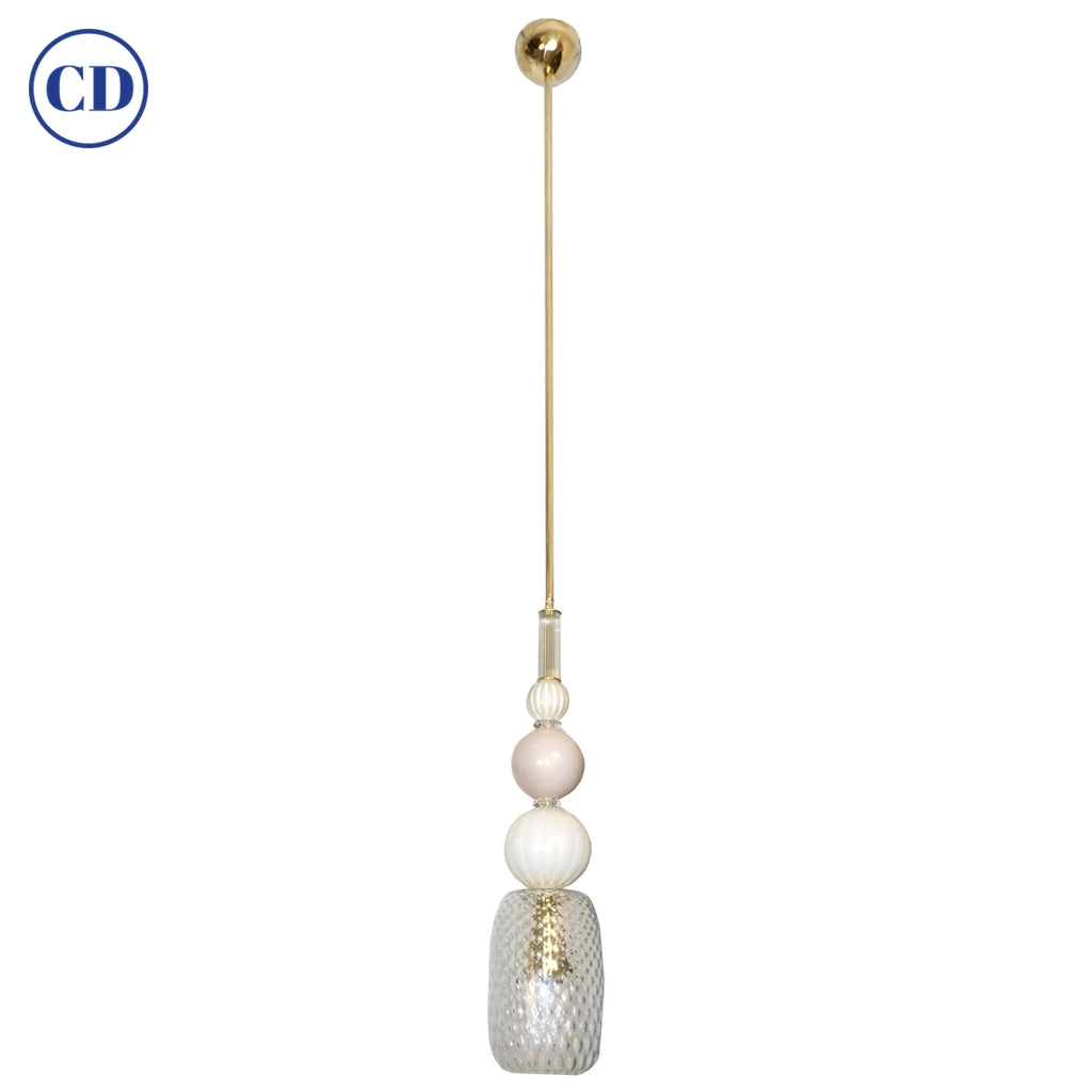 Contemporary Bespoke Italian Crystal Pink Gold Cream Murano Glass Pendant Light