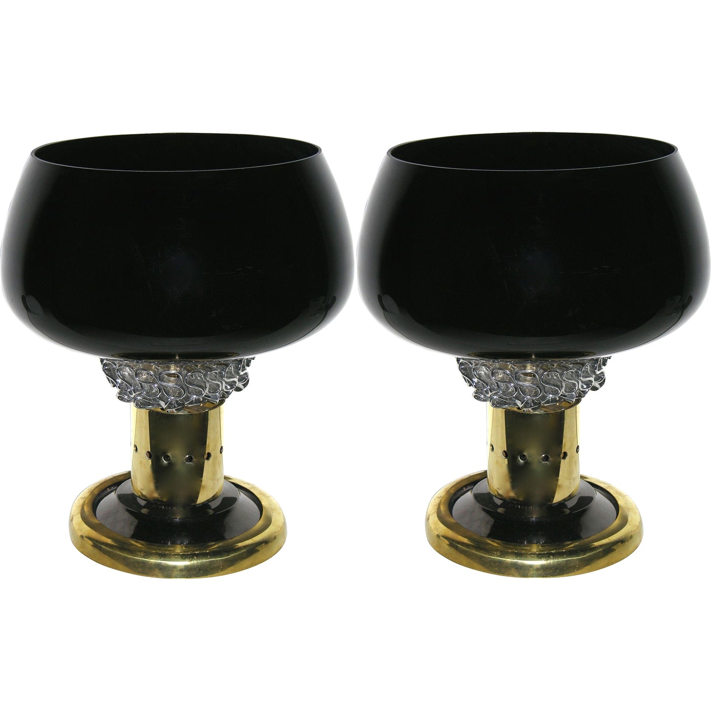 Seguso Vetri d'Arte Italian Grand Pair of Brass & Black Murano Glass Lamps - Cosulich Interiors & Antiques