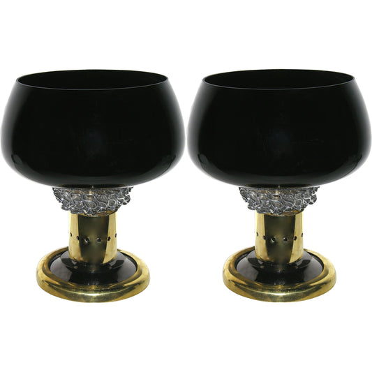 Seguso Vetri d'Arte Italian Grand Pair of Brass & Black Murano Glass Lamps - Cosulich Interiors & Antiques