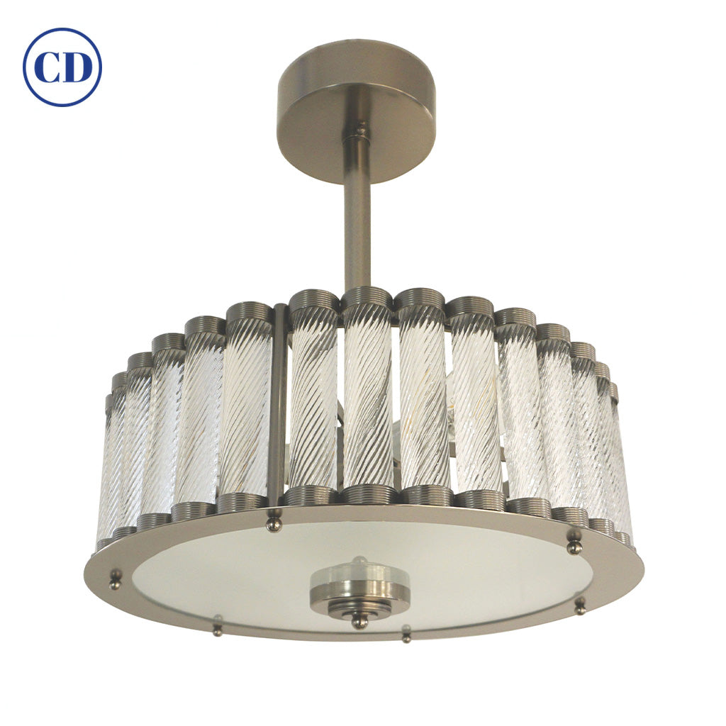 Bespoke Italian Gun Metal Crystal Murano Glass Flush Mount / Drum Chandelier