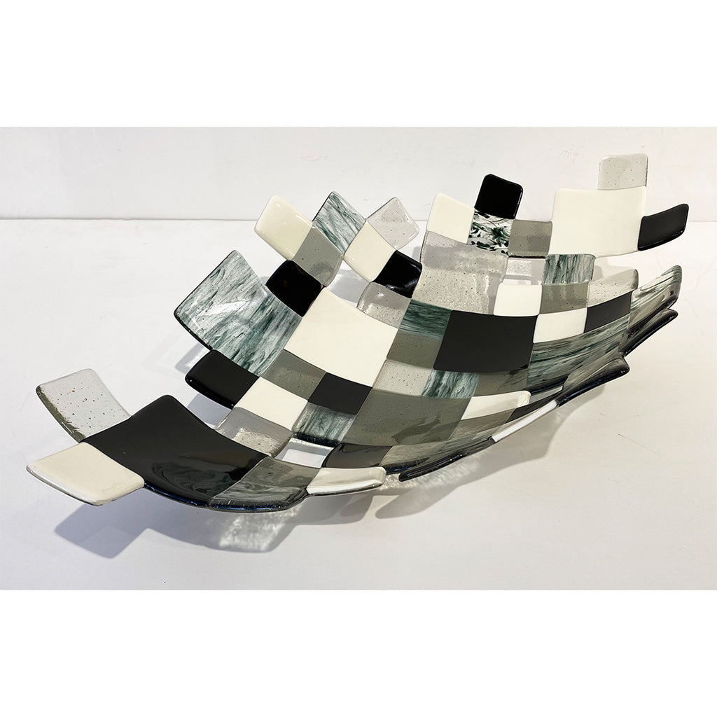 Modern Italian Art Deco Design Green Black White Smoked Art Glass Mosaic Bowl