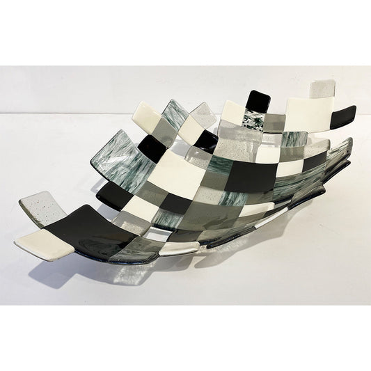 Modern Italian Art Deco Design Green Black White Smoked Art Glass Mosaic Bowl