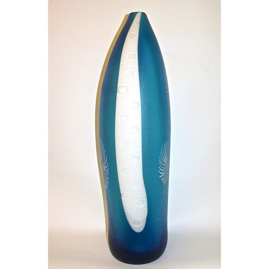 Davide Dona Aqua Blue and White Textured Murano Glass Grand Vase - Cosulich Interiors & Antiques