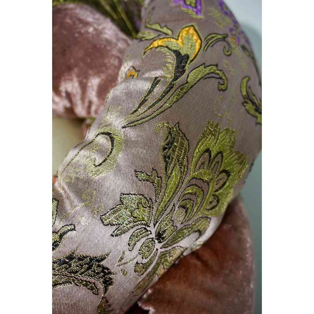 Venetian Handmade Pink Rose Fabric Turban Mask with Handle and Feathers - Cosulich Interiors & Antiques