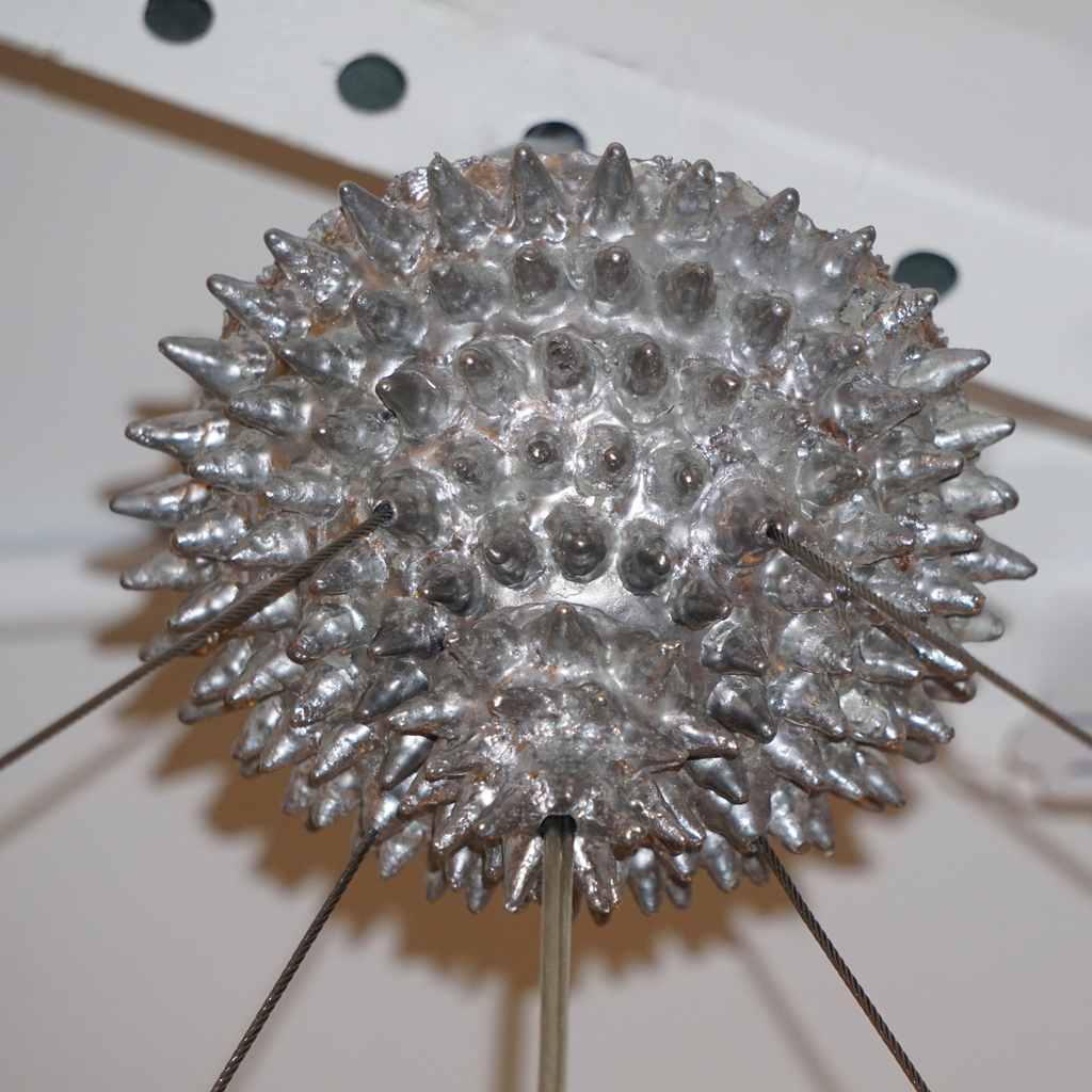 Contemporary Italian Turquoise Blue & Clear Glass Oval Silver Flush/Chandelier - Cosulich Interiors & Antiques