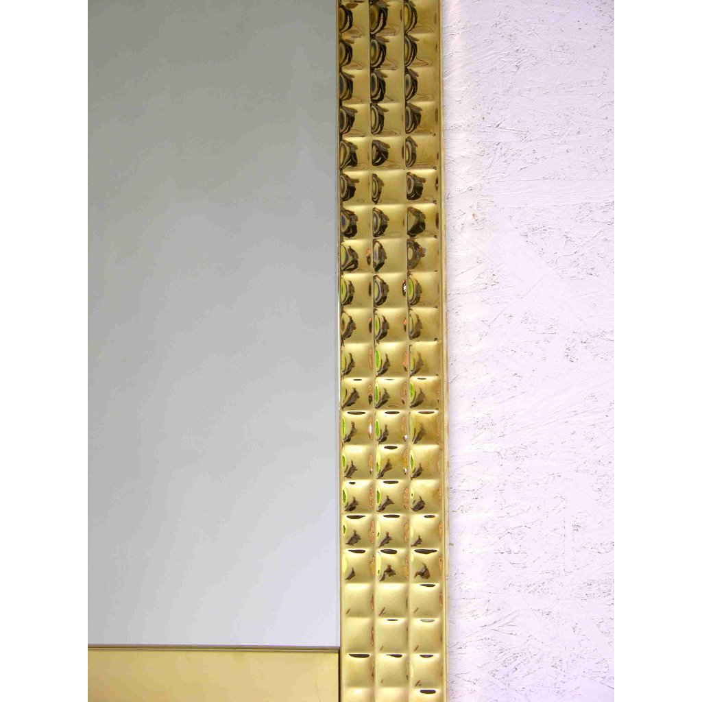 Italian 1970s Vintage Brass Square Mirror with Modern Gold Jewel-Like Detail - Cosulich Interiors & Antiques