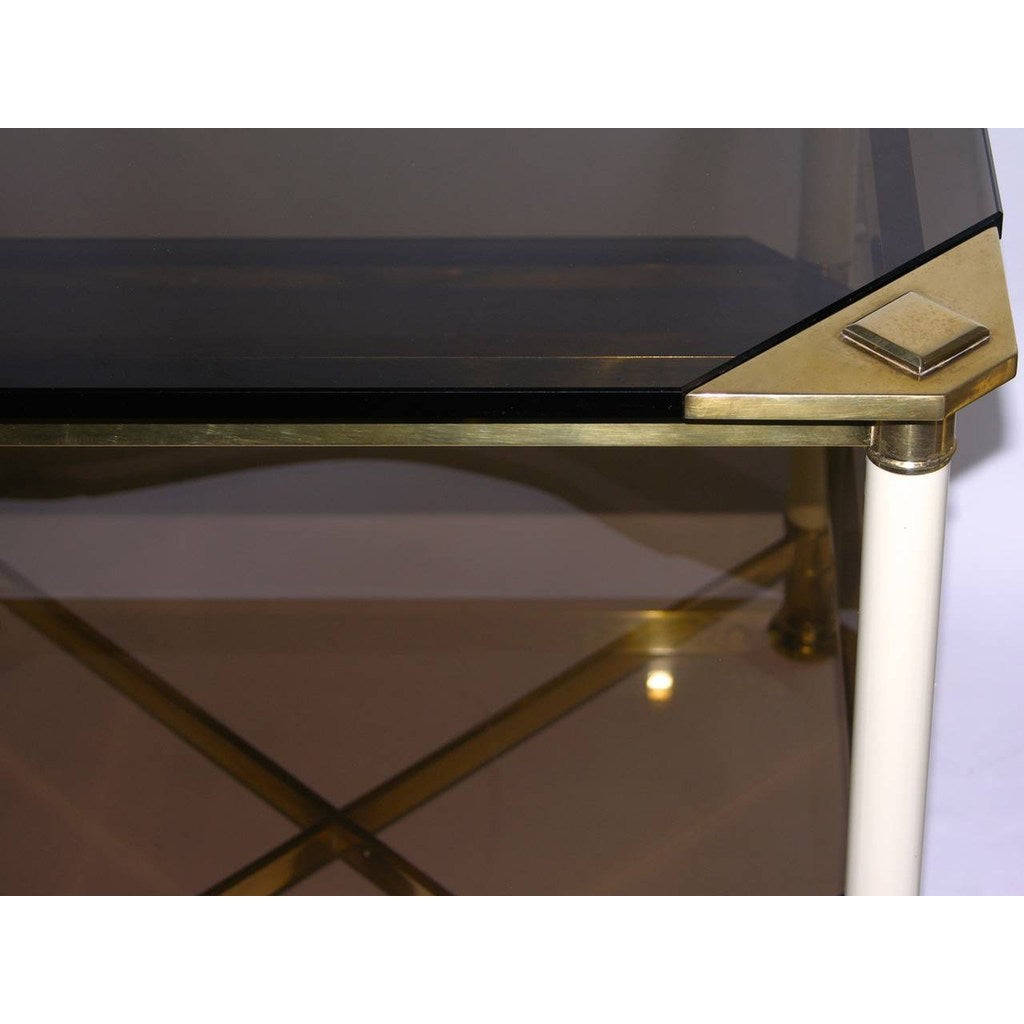 Vivai del Sud 1970s Rare Pair of Smoked Glass and Ivory Brass Side Tables - Cosulich Interiors & Antiques