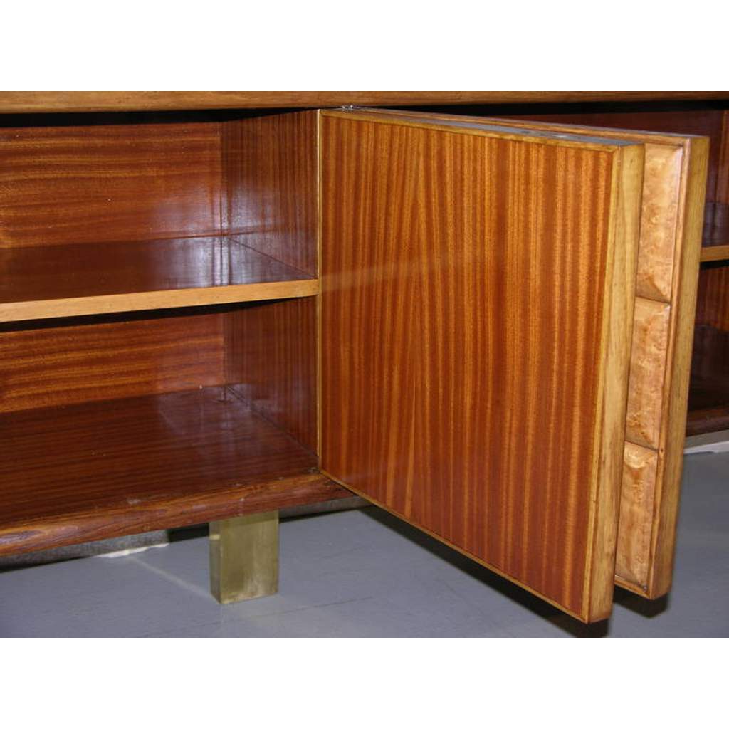 Paolo Buffa 1940s Minimalist Dark & Light Wood Cabinet / Sideboard on Brass Legs - Cosulich Interiors & Antiques
