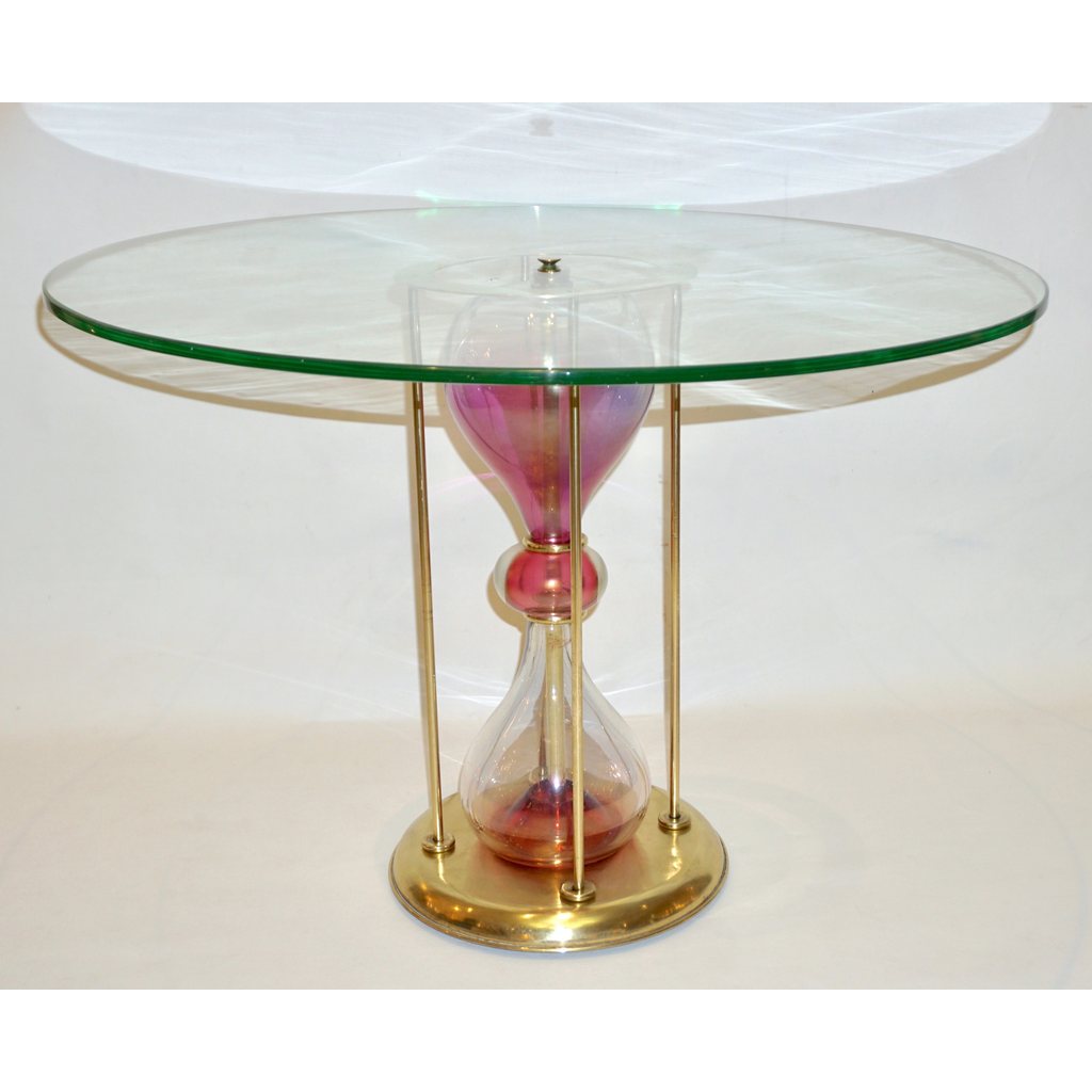 Seguso Vetri d'Arte, 1960s Italian Brass and Pink Glass Round Side/End Table - Cosulich Interiors & Antiques