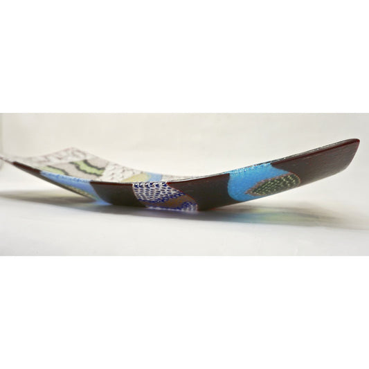 Contemporary Italian Art Glass Silver Blue Green Mosaic Centrepiece on Red - Cosulich Interiors & Antiques