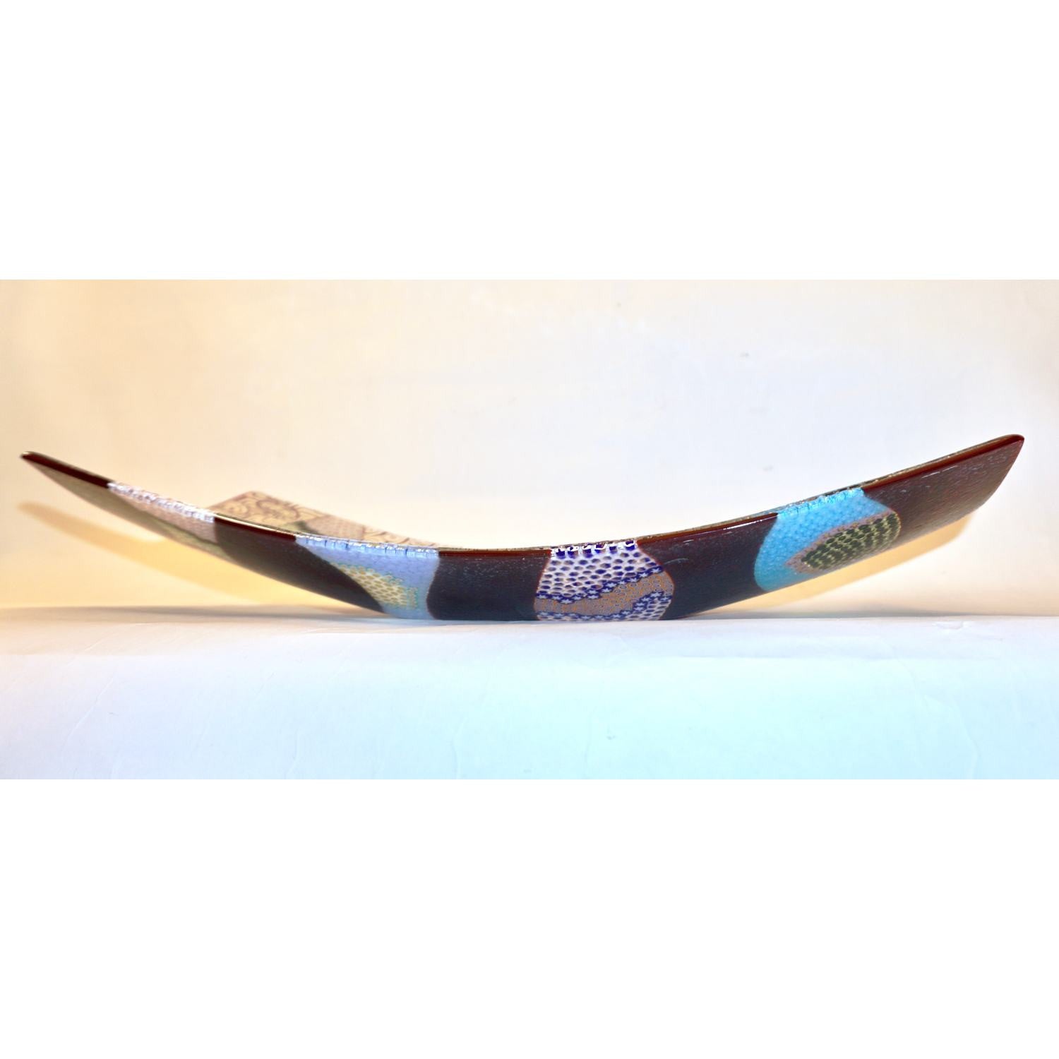 Contemporary Italian Art Glass Silver Blue Green Mosaic Centrepiece on Red - Cosulich Interiors & Antiques