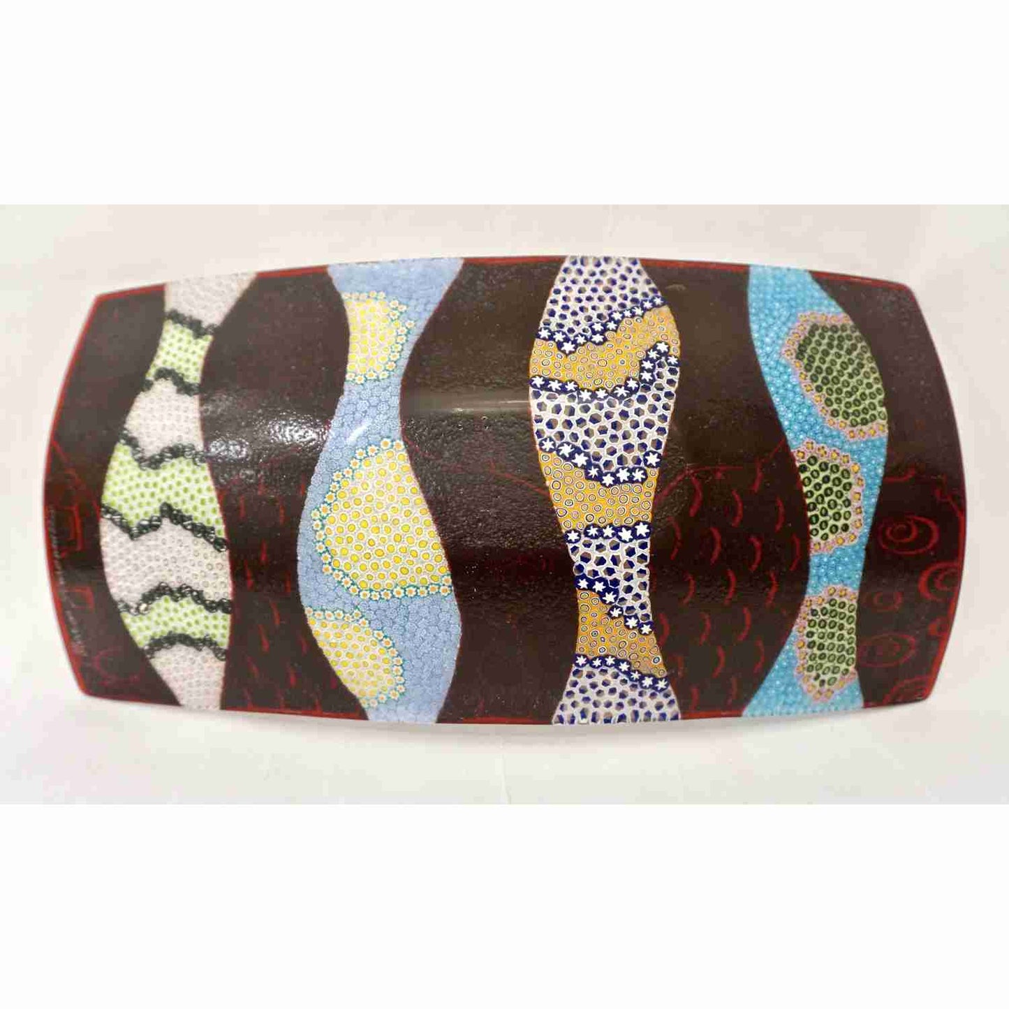 Contemporary Italian Art Glass Silver Blue Green Mosaic Centrepiece on Red - Cosulich Interiors & Antiques