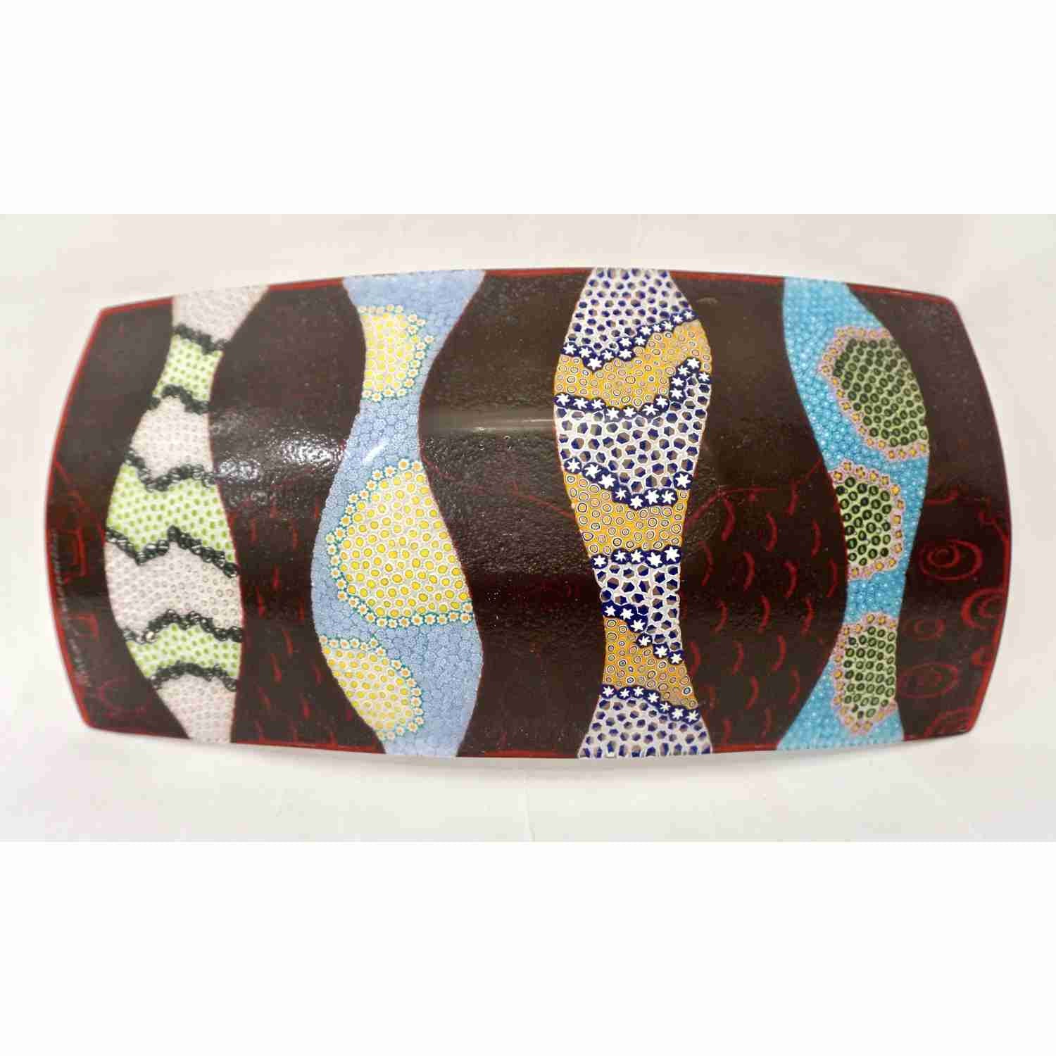 Contemporary Italian Art Glass Silver Blue Green Mosaic Centrepiece on Red - Cosulich Interiors & Antiques