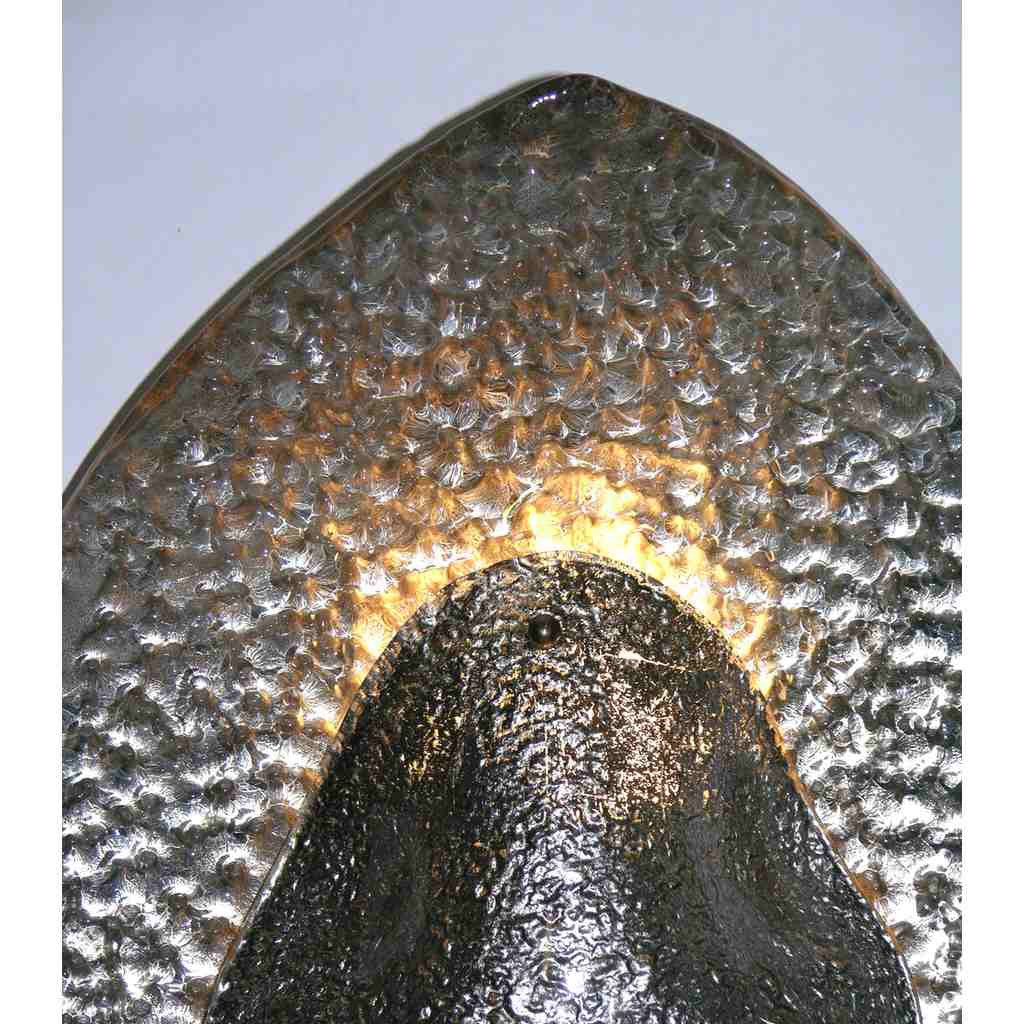 1990s Modern Italian Pair of Silver Finish Textured Murano Glass Concave Sconces - Cosulich Interiors & Antiques