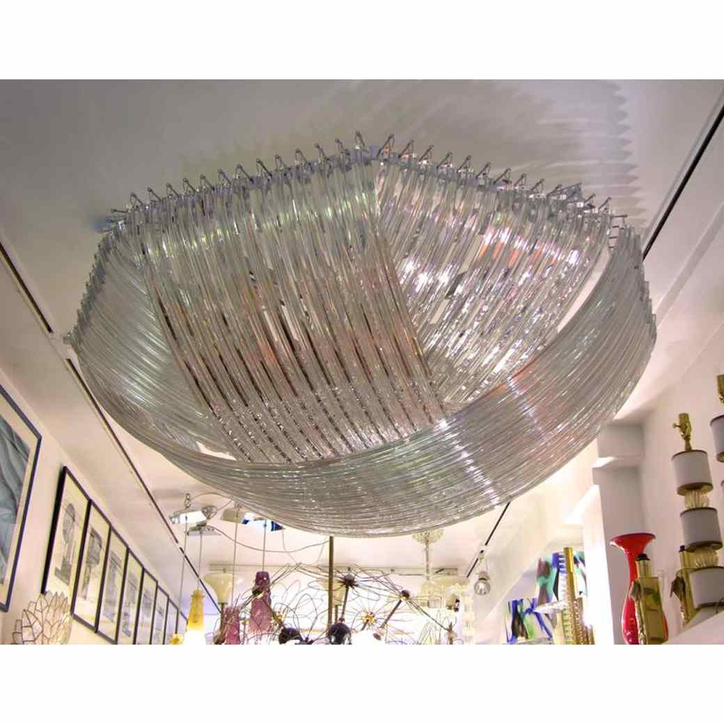 Monumental Italian Minimalist Crystal Clear Murano Glass Curved Chandelier - Cosulich Interiors & Antiques