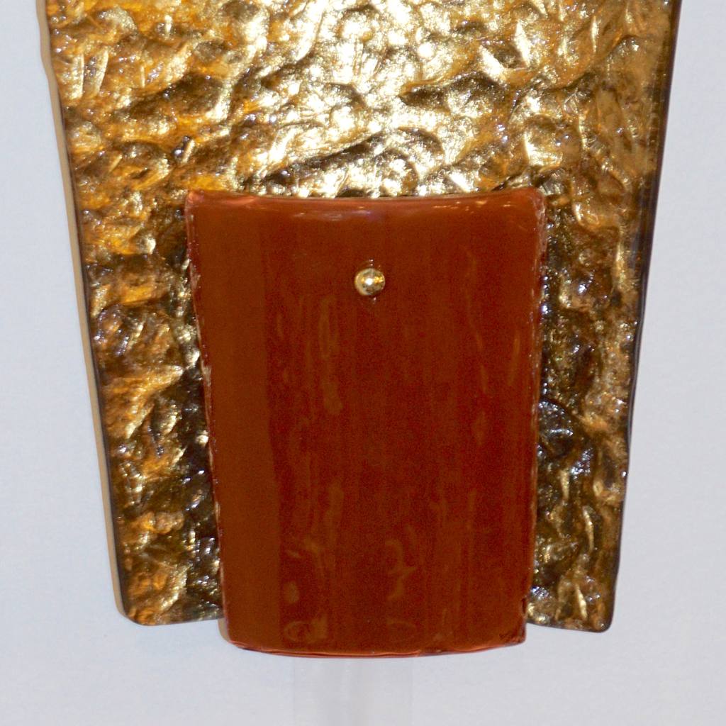 Contemporary Italian Pair of Gold and Amber/Orange Murano Glass Organic Sconces