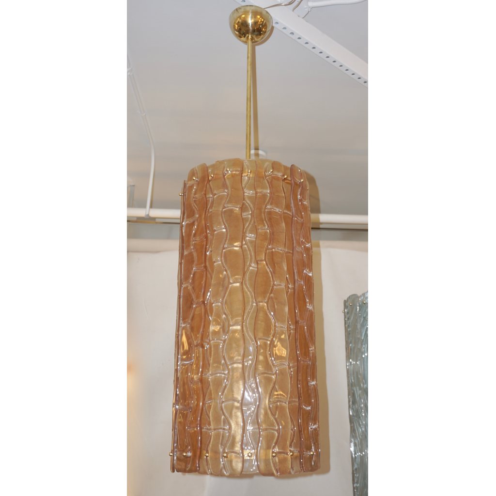 Contemporary Italian Amber Crystal Murano Glass Tall Brass Lantern / Chandelier