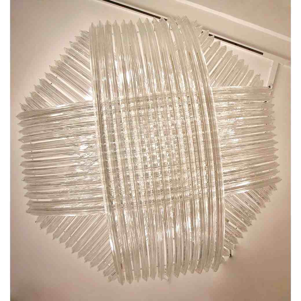 Monumental Italian Minimalist Crystal Clear Murano Glass Curved Chandelier - Cosulich Interiors & Antiques