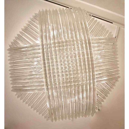 Monumental Italian Minimalist Crystal Clear Murano Glass Curved Chandelier - Cosulich Interiors & Antiques