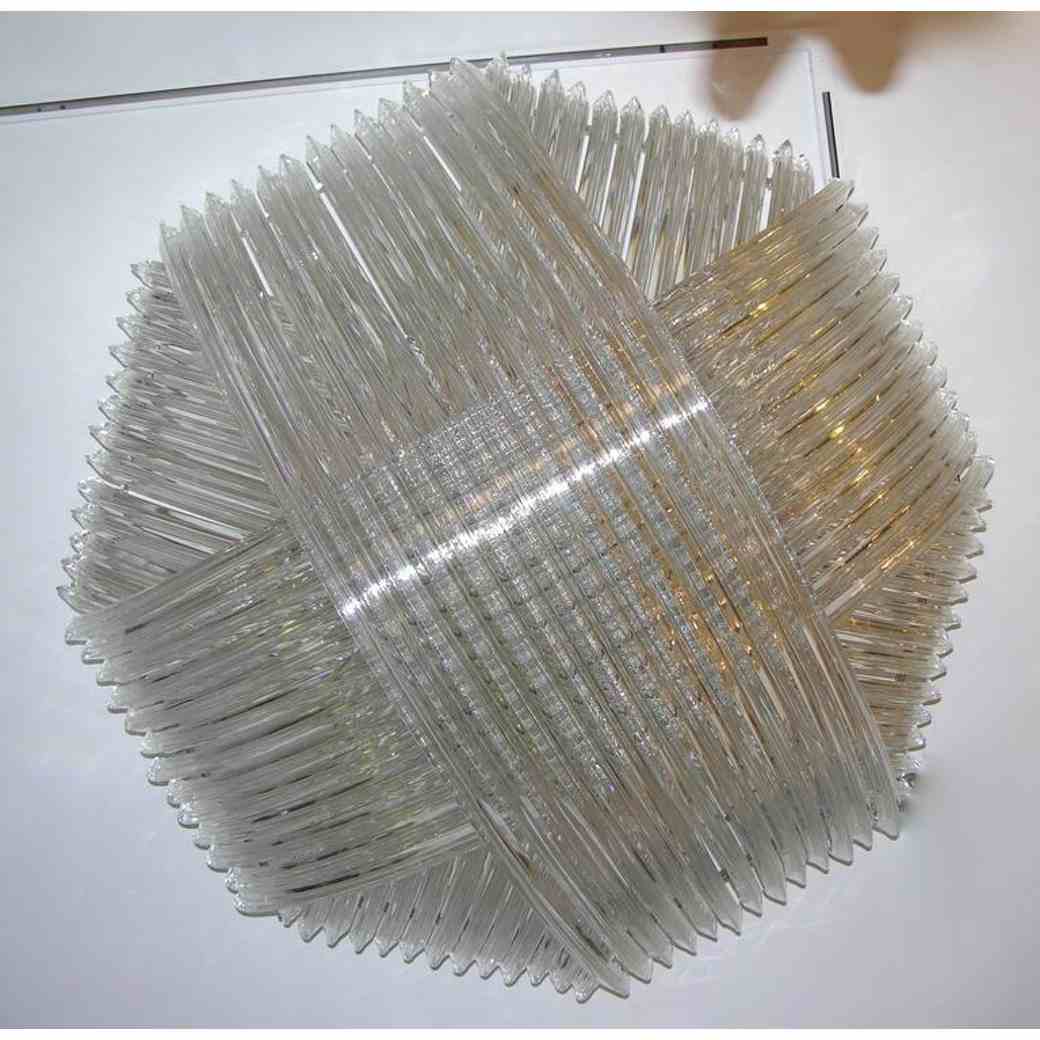 Monumental Italian Minimalist Crystal Clear Murano Glass Curved Chandelier - Cosulich Interiors & Antiques